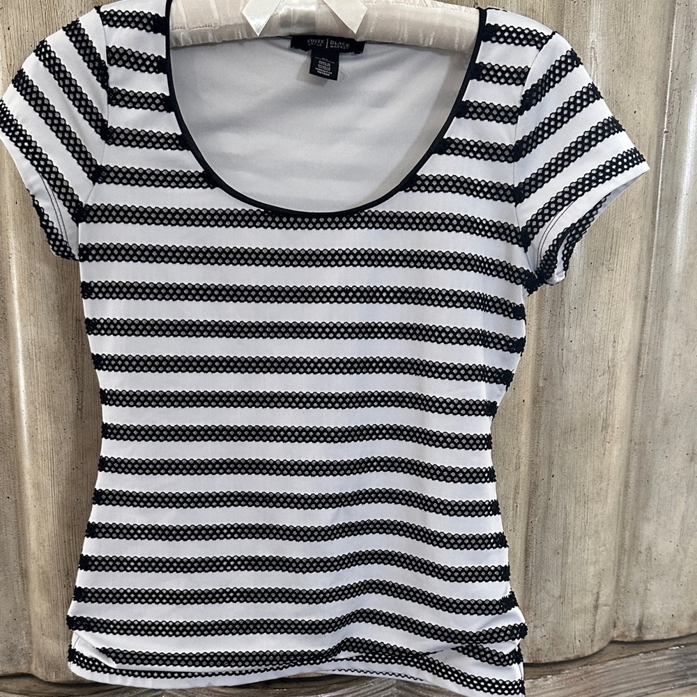 White House Black Market White with Black Lace Stripes